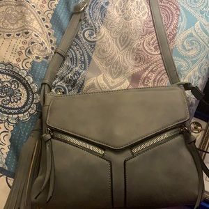 Grey fringe shoulder bag